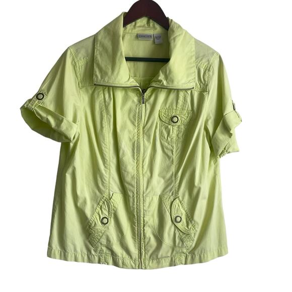Chicos Women Jacket Top Collar Neck Short Cuff Sleeve Pockets Front Zip L Green - Picture 1 of 9